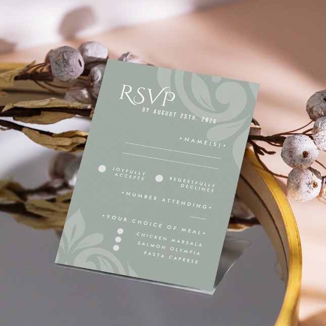 Clásico Damask Pale Olive Photo Wedding RSVP (Subido por el creador)