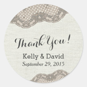 Clásico Dark Tan Lace Burlap Boda Favor Pegatinas