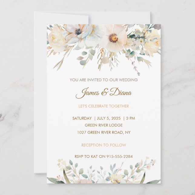Clásico de invitación a bodas en tonos pastel (Anverso)