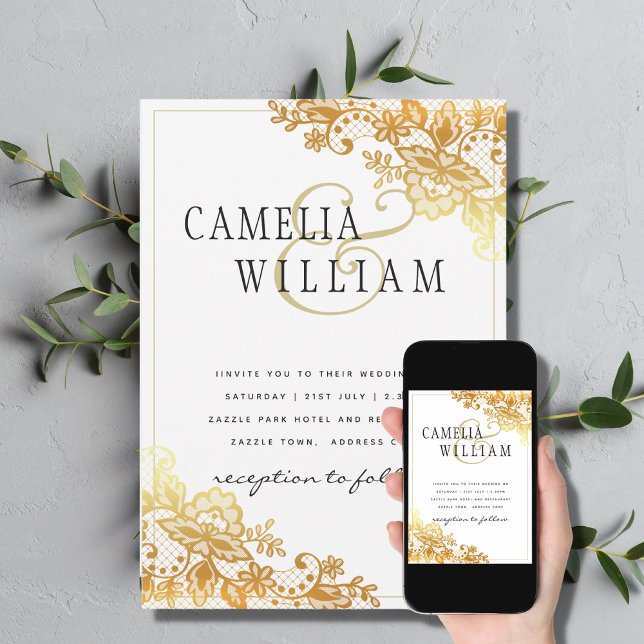 Clásico de Invitación a la Boda Blanca de encaje d (Subido por el creador)