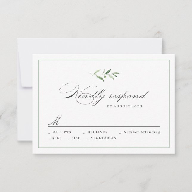 Clásico Elegance Script Greenery Wedding RSVP (Anverso)