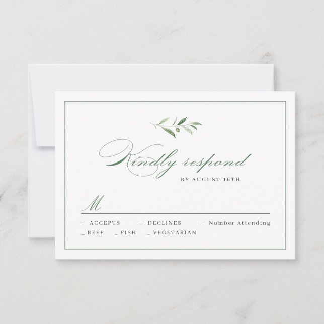 Clásico Elegance Script Greenery Wedding RSVP (Anverso)