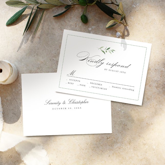 Clásico Elegance Script Greenery Wedding RSVP (Classic Elegance Script Greenery wedding RSVP)