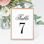 Clásico Elegante Boda blanco negro número de mesa<br><div class="desc">Las tarjetas de número de tabla boda sin tiempo tienen un aspecto simplemente elegante con "Tabla" en guión y texto de número de personalizado que se puede personalizar en un tipo de letra de bloque clásico. Diseño en blanco y negro de dos lados.</div>