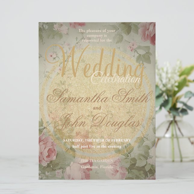 Clásico Elegante color de agua de rosas rosadas de (Anverso de pie)