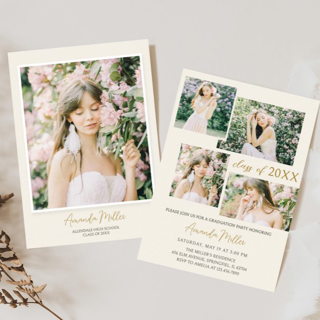 Clásico Elegante Invitación a la Graduación de Fot (Elegant Classic Photo Graduation Invitation with Front and Back)