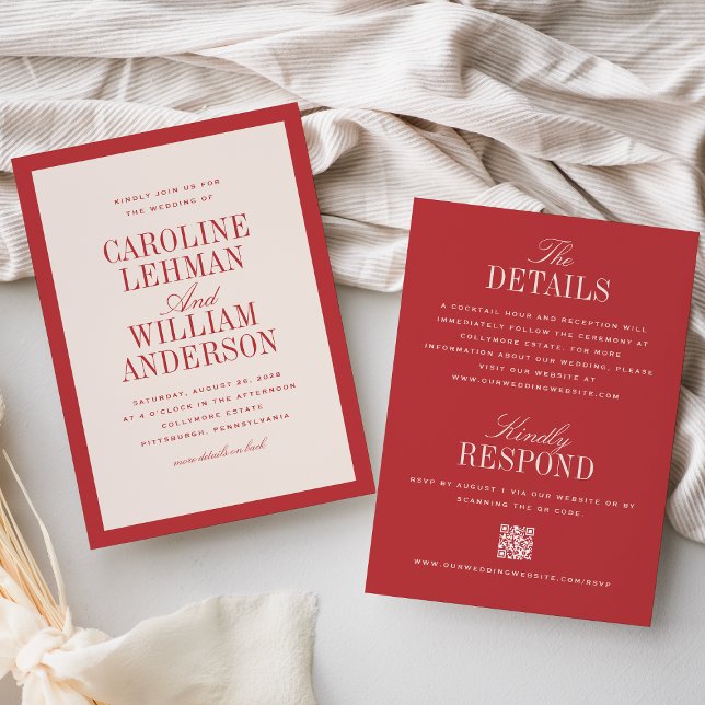 Clásico Elegante Invitación de Boda Doble Cara Roj (Subido por el creador)