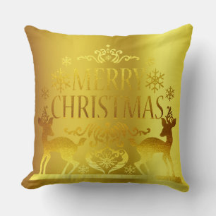 Clásico Faux Gold Feliz Navidad Almohada decorativ