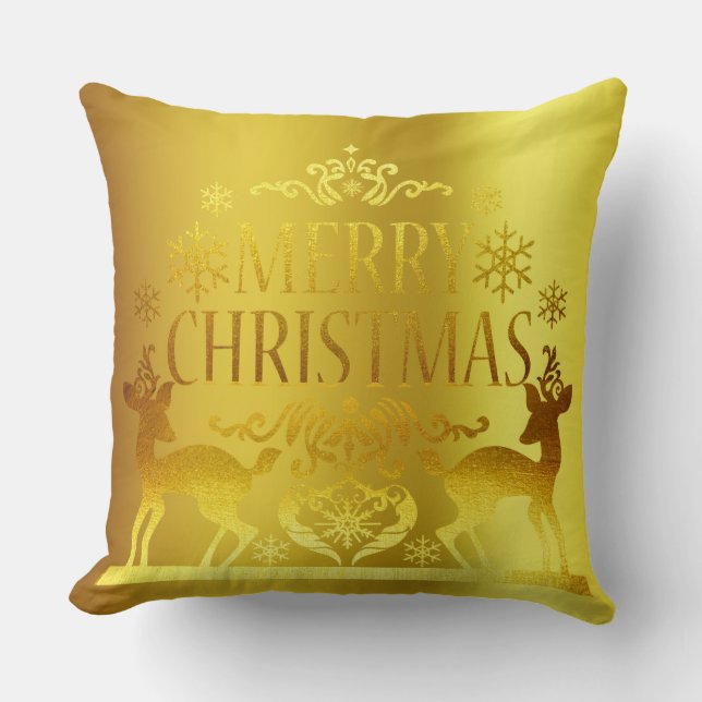 Clásico Faux Gold Feliz Navidad Almohada decorativ (Anverso)