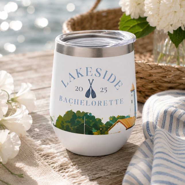 Clásico Fin de Semana de Despedida de Soltera en e (Classic Lake Bachelorette Girls Weekend Thermal Wine Tumbler)