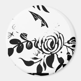 Clásico floral desvaído negro y blanco Imán de 3"