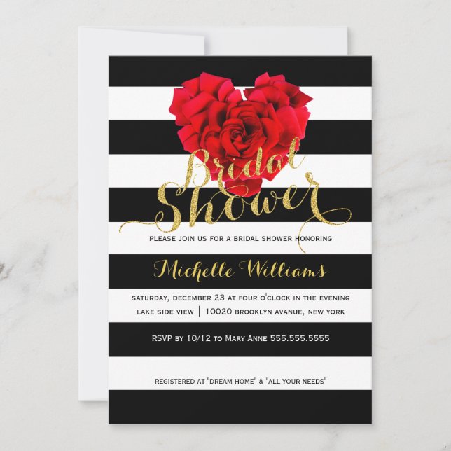 Clásico Floral rayas de novia invitación a la duch (Anverso)