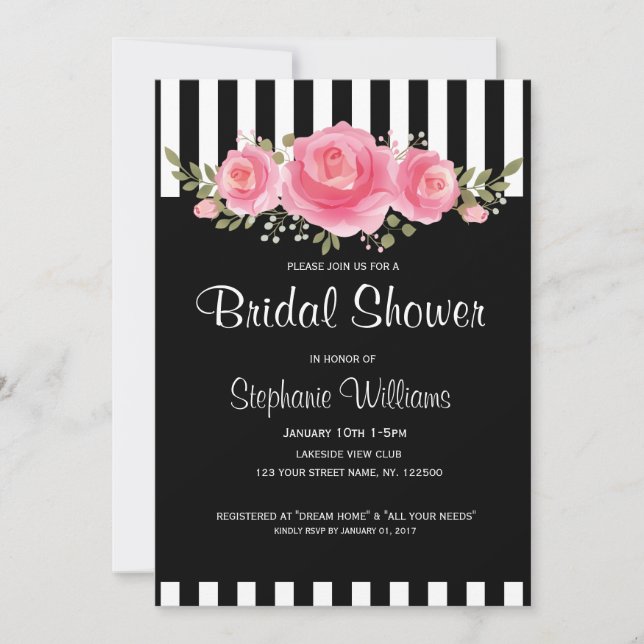 Clásico Floral rayas de novia invitación a la duch (Anverso)