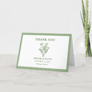 Clásico floral verde raya boda agradecimiento