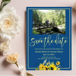 Clásico Girasol Azul Guardar la invitación de fech