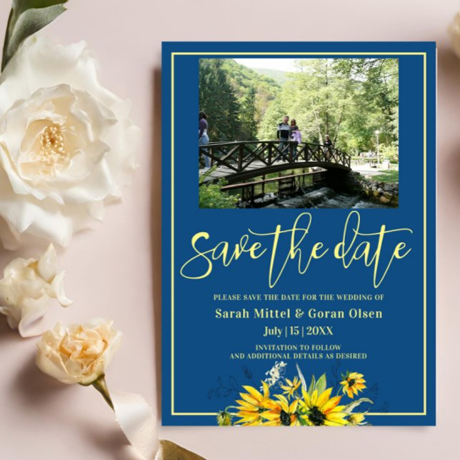 Clásico Girasol Azul Guardar la invitación de fech (Subido por el creador)