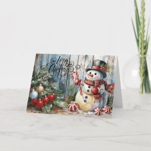 Clásico hombre de nieve de Navidad alegre con acua
