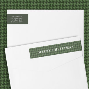 Clásico Houndstooth Verde Feliz Navidad 