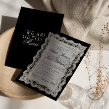 Clásico Invitación de Boda en Encaje Negro y Blanc