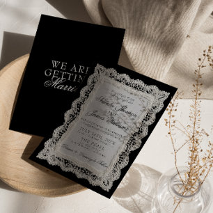 Clásico Invitación de Boda en Encaje Negro y Blanc
