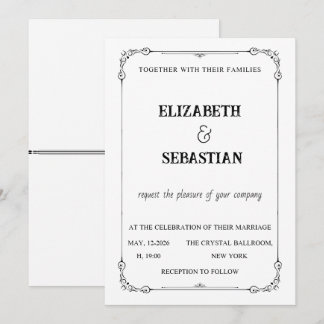 Clásico Invitación de Boda Vintage en Blanco y Neg