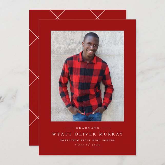 Clásico invitación de graduación roja fotográfica (Anverso / Reverso)
