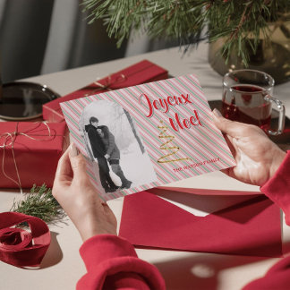 Clásico Joyeux Noel Verde Rojo Rayas Navidad