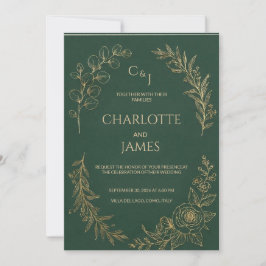Clásico Lujo | Invitación de Boda Elegante Verde S