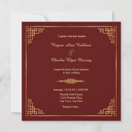 Clásico Maroon Red Gold Frame Invitación a la boda