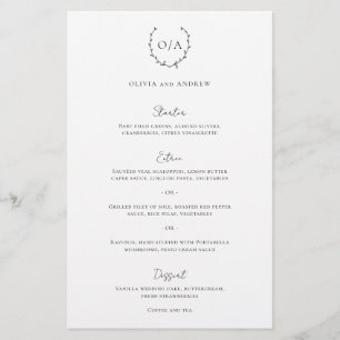 Clásico Menú de Boda con Cresta de Monograma en Co