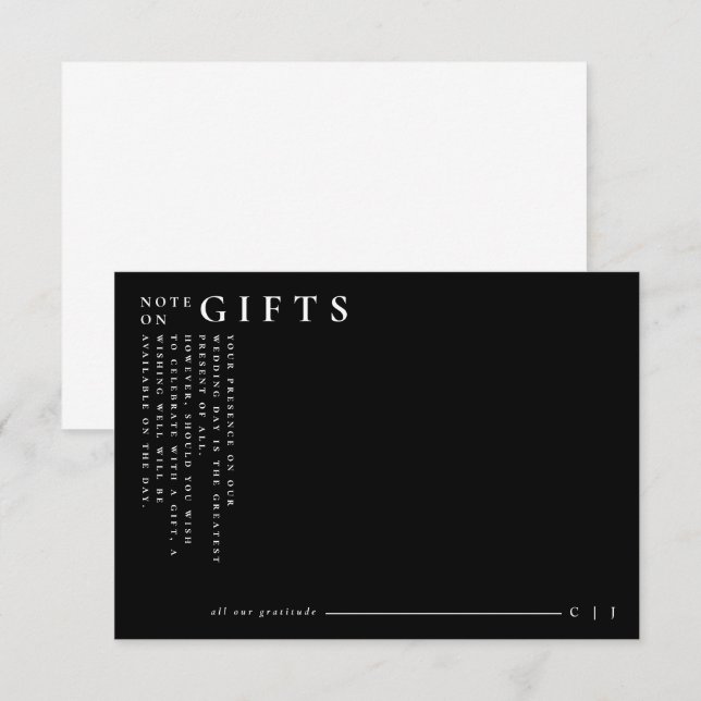 Clásico Moderno Boda Negro Nota de Regalos Minimal (Anverso / Reverso)