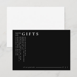 Clásico Moderno Boda Negro Nota de Regalos Minimal