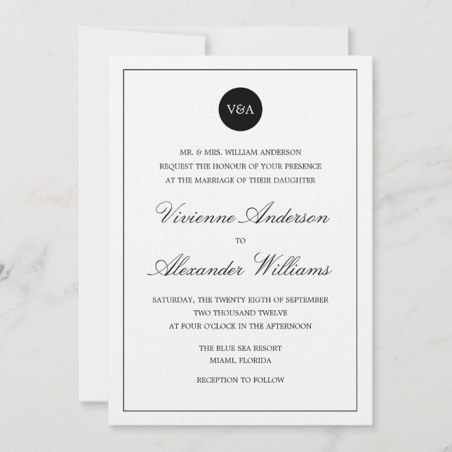 CLÁSICO MONOGRAMA | INVITACIÓN DE BODAS (Anverso)