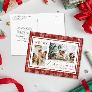Clásico Navidad Rojo Cuadro de Gingham Dos Foto