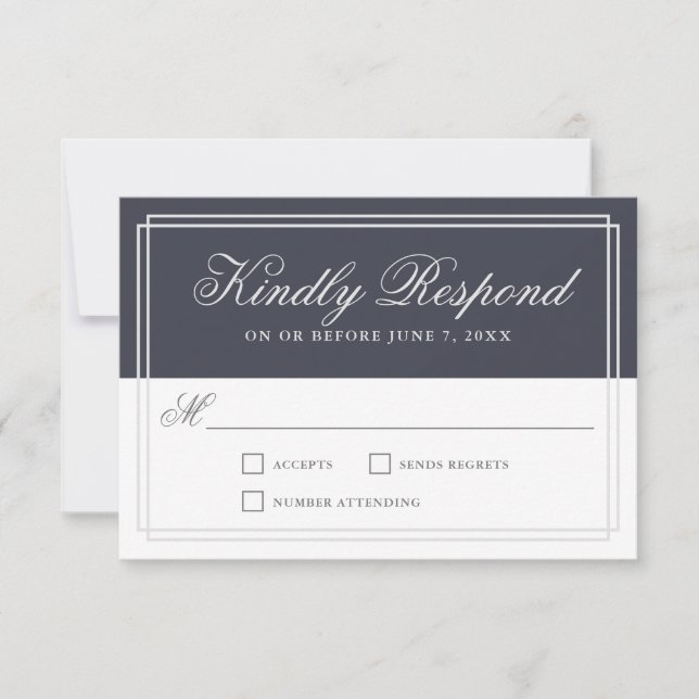 Clásico Navy Blue Simple Elegant Wedding RSVP (Anverso)