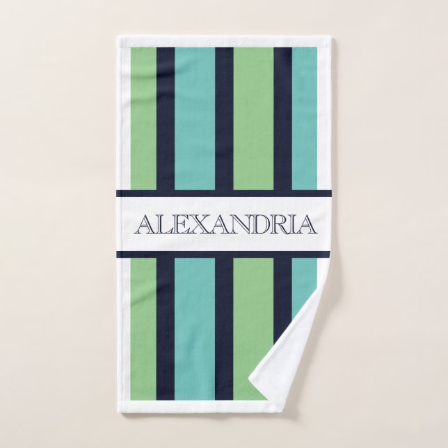 Clásico Navy y Verde Salvia Monograma de Familia (Toalla de mano)