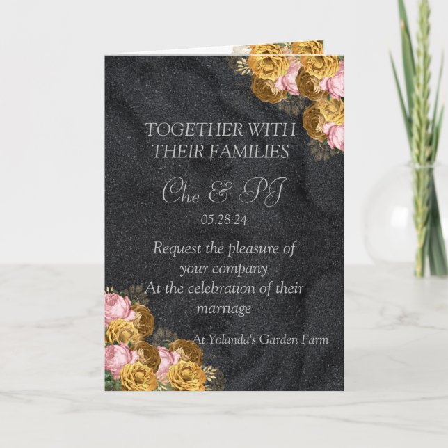 Clásico Negro Elegante Invitación a la Boda (Anverso)