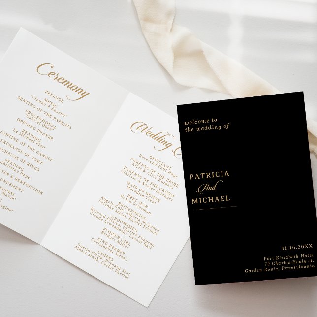 Clásico Negro y Dorado Programa de Boda Plegado co (Subido por el creador)