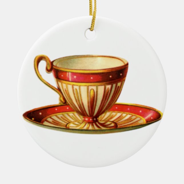 Clásico Ornamento navideño Cerámico Teacup Gold (Frente)