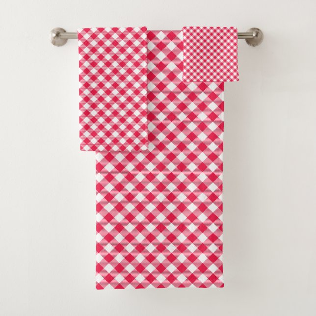 Clásico patrón de gingham rojo y blanco rústico (In situ)