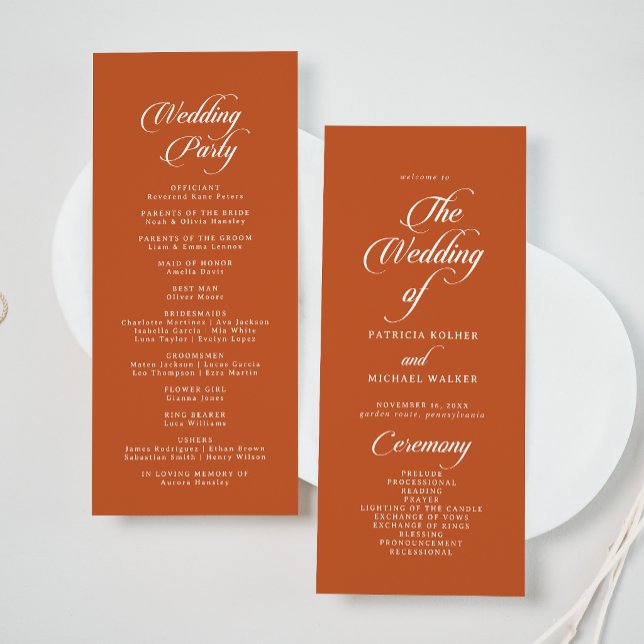 Clásico programa de boda de terracota con caligraf (Subido por el creador)