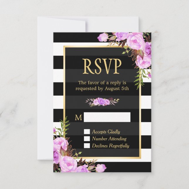 Clásico Purple Floral Black Strips RSVP (Anverso)