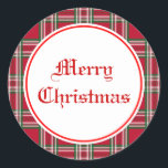 Clásico Red Plaid Merry Christmas Pegatina<br><div class="desc">La yegua roja festiva decora este pegatina navideño. Usar esta pegatina clásica de Navidad en tarjetas de Navidad,  artesanías,  regalos,  etc... El diseño es de arte original.</div>