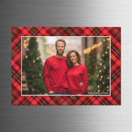 Clásico Red Plaid Tartán Navidades Photo Magnet