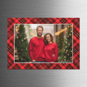 Clásico Red Plaid Tartán Navidades Photo Magnet