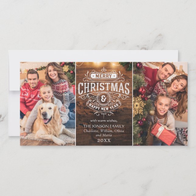 Clásico Retro Madera Rústica Feliz de Navidad (Anverso)