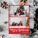 Clásico rojo Feliz Navidad Vertical 2 Foto<br><div class="desc">Celebre la temporada con esta tarjeta de vacaciones de 2 fotos de navidad roja, única y clásica, con un toque de encanto de época. El diseño minimalista muestra una elegante paleta de colores rojo y blanco que evoca el espíritu acogedor del invierno. Su atractivo moderno y divertido, junto con la...</div>