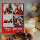 Clásico rojo Feliz Navidad vertical Cuatro fotos<br><div class="desc">Celebre la temporada con esta única y clásica tarjeta postal de vacaciones de navidad roja de navidad vertical cuatro fotos con un toque de encanto vintage. El diseño minimalista muestra una elegante paleta de colores rojo y blanco que evoca el espíritu acogedor del invierno. Su atractivo moderno y divertido, junto...</div>