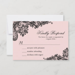 Clásico rosa con tarjeta RSVP de boda de encaje ne
