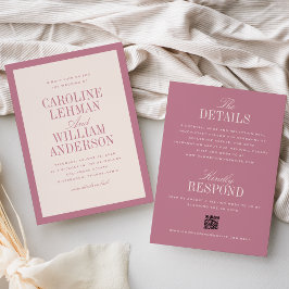Clásico Rosa Elegante Invitación de Boda Doble Car